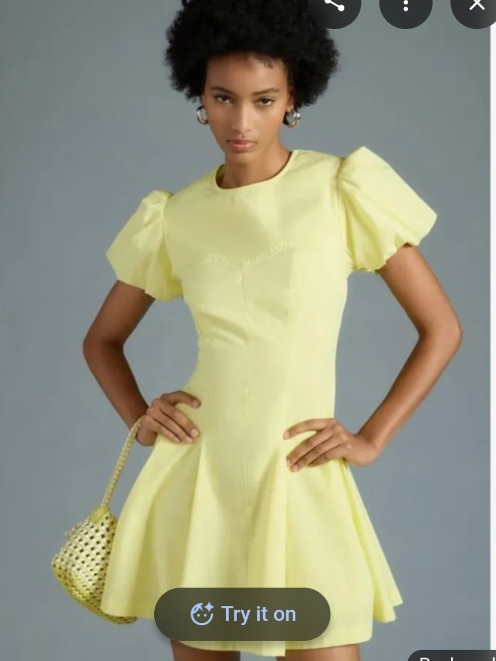 Maeve Pale Yellow Puff-Sleeve Mini Dress Size Small